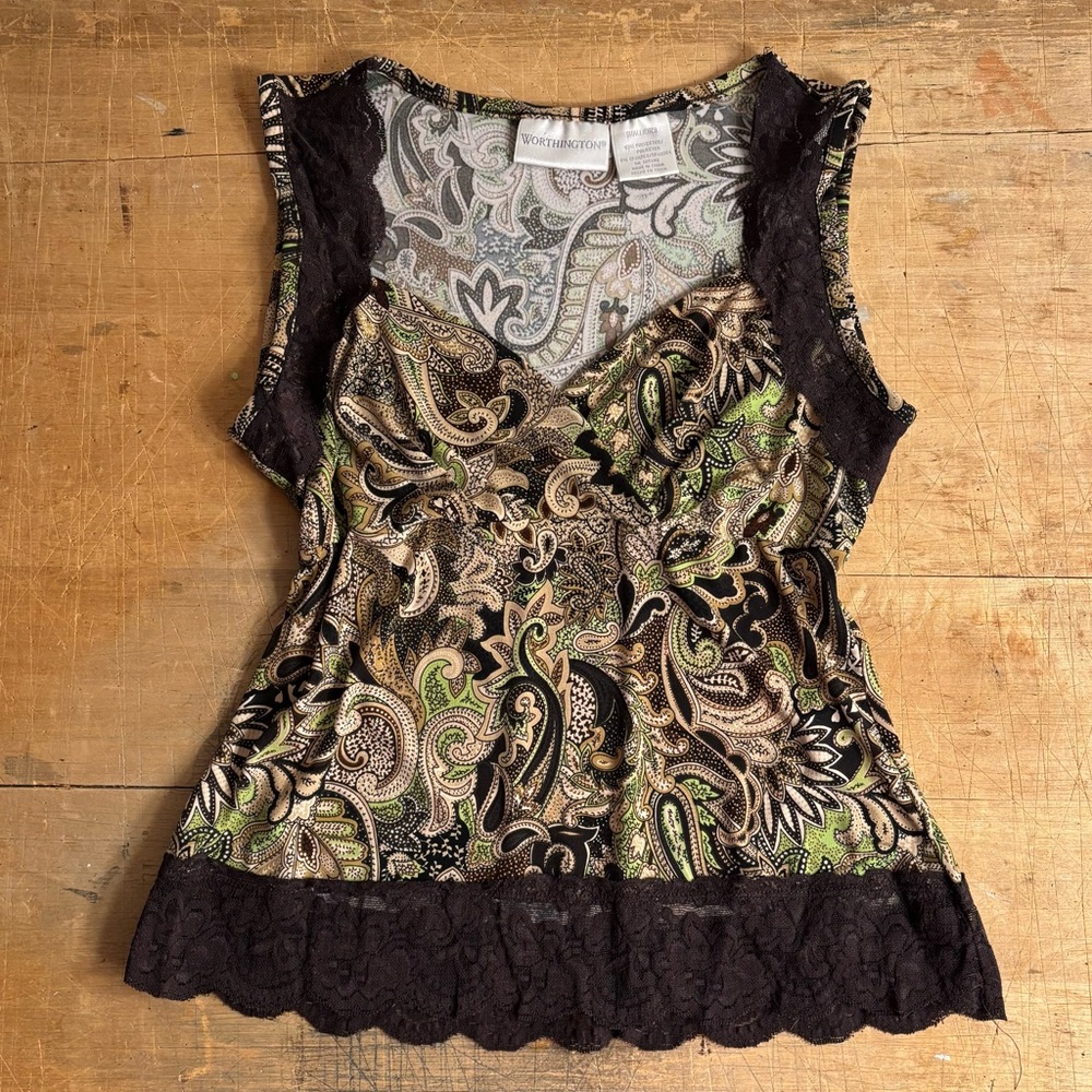 Y2K Style Worthington Patterned Sleeveless Top